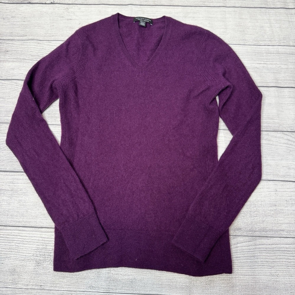 Saks Fifth‎ Avenue Women's Purple V-Neck Cashmere Sweater Size Small